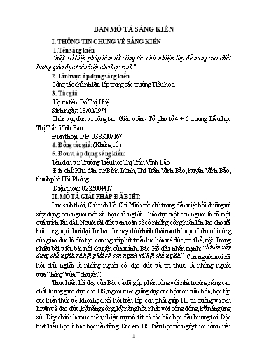 Mô tả Sáng kiến Một số biện pháp làm tốt công tác chủ nhiệm lớp để nâng cao chất lượng giáo dục toàn diện cho học sinh