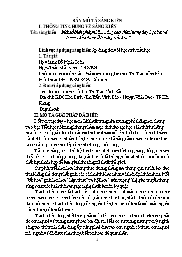 Mô tả Sáng kiến Một số biện pháp nhằm nâng cao chất lượng dạy học bài vẽ tranh chân dung ở Trường Tiểu học