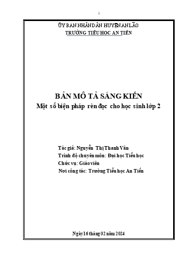 Mô tả Sáng kiến Một số biện pháp rèn đọc cho học sinh Lớp 2