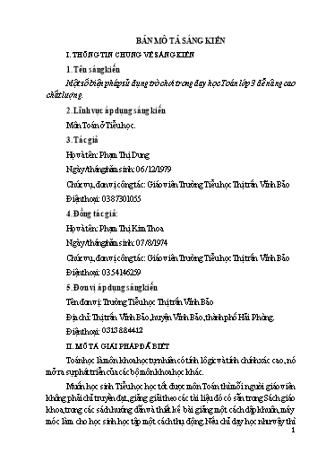 Mô tả Sáng kiến Một số biện pháp sử dụng trò chơi trong dạy học Toán Lớp 3 để nâng cao chất lượng
