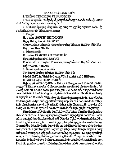 Mô tả Sáng kiến Một số giải pháp tổ chức dạy học môn toán Lớp 5 theo định hướng dạy học phát triển năng lực