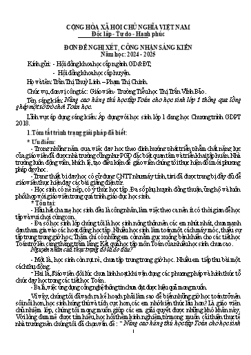 Mô tả Sáng kiến Nâng cao hứng thú học tập Toán cho học sinh Lớp 1 thông qua lồng ghép một số trò chơi Toán học