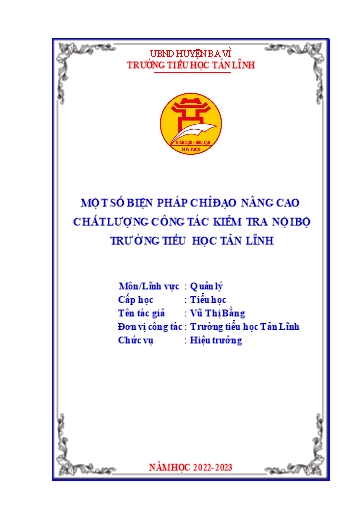 Sáng kiến kinh nghiệm Một số biện pháp chỉ đạo nâng cao chất lượng công tác kiểm tra nội bộ Trường Tiểu học Tản Lĩnh