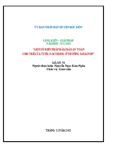 Sáng kiến kinh nghiệm Một số biện pháp đảm bảo an toàn cho trẻ 25-36 tháng ở Trường Mầm non