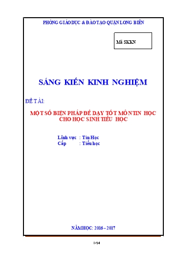 Sáng kiến kinh nghiệm Một số biện pháp để dạy tốt môn Tin học cho học sinh Tiểu học