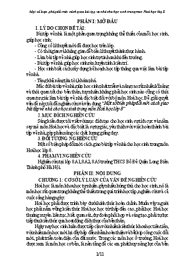 Sáng kiến kinh nghiệm Một số biện pháp đổi mới cách giao bài tập về nhà cho học sinh trong môn Hoá học Lớp 8