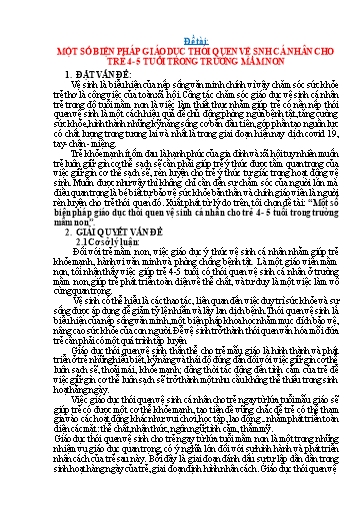 Sáng kiến kinh nghiệm Một số biện pháp giáo dục thói quen vệ sinh cá nhân cho trẻ 4- 5 tuổi trong Trường Mầm non