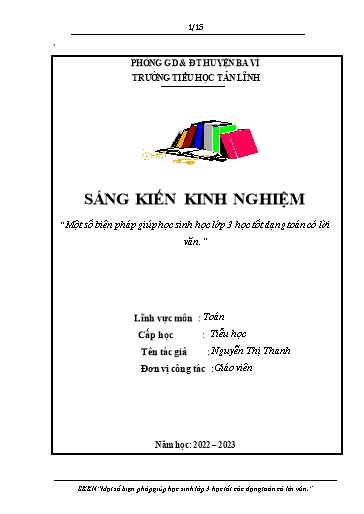 Sáng kiến kinh nghiệm Một số biện pháp giúp học sinh học Lớp 3 học tốt dạng toán có lời văn