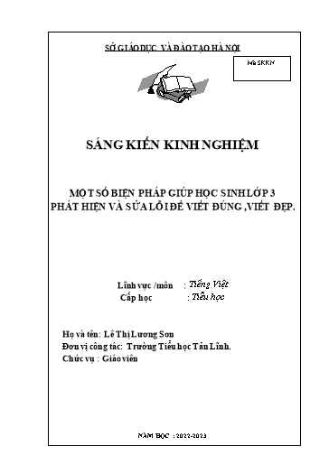 Sáng kiến kinh nghiệm Một số biện pháp giúp học sinh Lớp 3 phát hiện và sửa lỗi để viết đúng viết đẹp