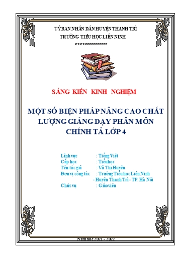 Sáng kiến kinh nghiệm Một số biện pháp nâng cao chất lượng giảng dạy phân môn Chính tả Lớp 4