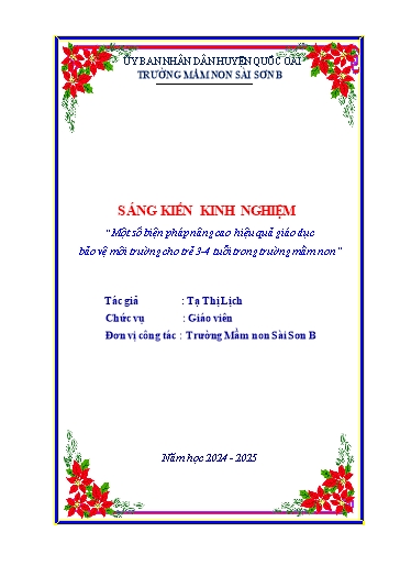 Sáng kiến kinh nghiệm Một số biện pháp nâng cao hiệu quả giáo dục bảo vệ môi trường cho trẻ 3-4 tuổi trong Trường Mầm non