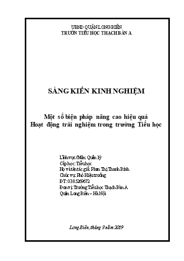 Sáng kiến kinh nghiệm Một số biện pháp nâng cao hiệu quả Hoạt động trải nghiệm trong trường Tiểu học