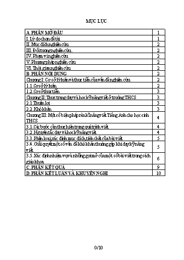 Sáng kiến kinh nghiệm Một số biện pháp rèn kỹ năng viết Tiếng Anh cho học sinh Trung học cơ sở