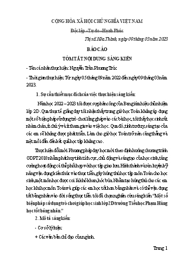 Sáng kiến kinh nghiệm Một số biện pháp sử dụng trò chơi giúp học sinh Lớp 2D trường Tiểu học Phạm Hùng học tốt bảng nhân