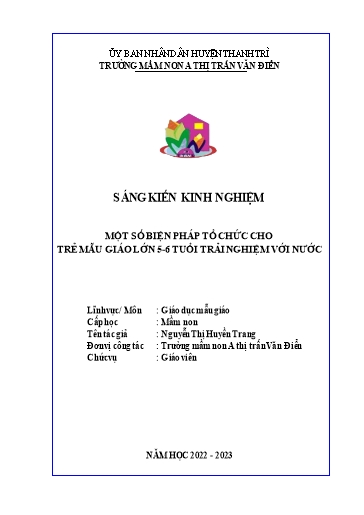 Sáng kiến kinh nghiệm Một số biện pháp tổ chức cho trẻ Mẫu giáo lớn 5 - 6 tuổi trải nghiệm với nước