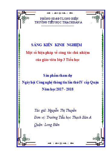 Sáng kiến kinh nghiệm Một số biện pháp về công tác chủ nhiệm của giáo viên Lớp 3 Tiểu học