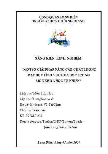 Sáng kiến kinh nghiệm Một số giải pháp nâng cao chất lượng dạy học lĩnh vực Hóa học trong môn Khoa học tự nhiên