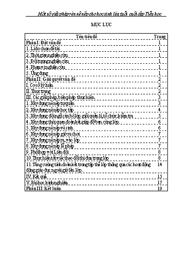 Sáng kiến kinh nghiệm Một số giải pháp rèn nề nếp cho học sinh lứa tuổi cuối cấp Tiểu học
