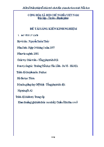 Sáng kiến kinh nghiệm Một số kinh nghiệm tổ chức trò chơi dân gian cho học sinh trong Trường Tiểu học