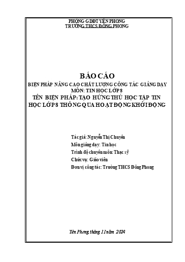 Sáng kiến kinh nghiệm Tạo hứng thú học tập Tin học Lớp 8 thông qua hoạt động khởi động