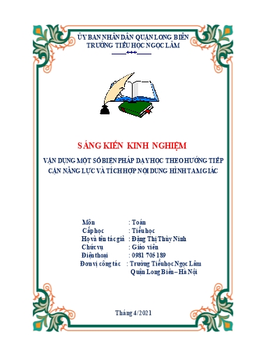 Sáng kiến kinh nghiệm Vận dụng một số biện pháp dạy học theo hướng tiếp cận năng lực và tích hợp nội dung hình tam giác