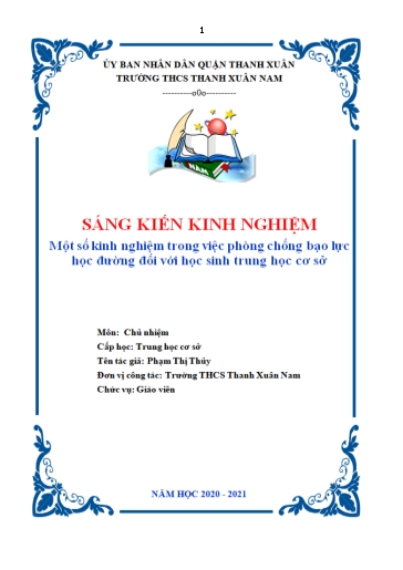 SKKN Một số kinh nghiệm trong việc phòng chống bạo lực học đường đối với học sinh THCS