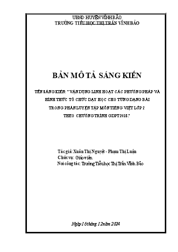 SKKN Vận dụng linh hoạt các phương pháp và hình thức tổ chức dạy học cho từng dạng bài trong phần Luyện tập của môn Tiếng Việt Lớp 2 theo chương trình GDPT 2018
