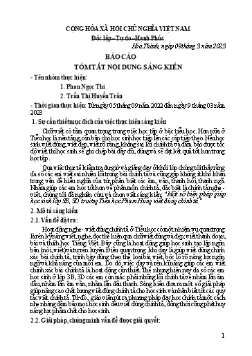 Tóm tắt Sáng kiến Một số biện pháp giúp học sinh Lớp 3B, 3D trường Tiểu học Phạm Hùng viết đúng chính tả