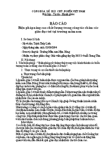Báo cáo Biện pháp Gây hứng thú trong việc hình thành các biểu tượng toán sơ đẳng cho trẻ Mẫu giáo 3-4 tuổi