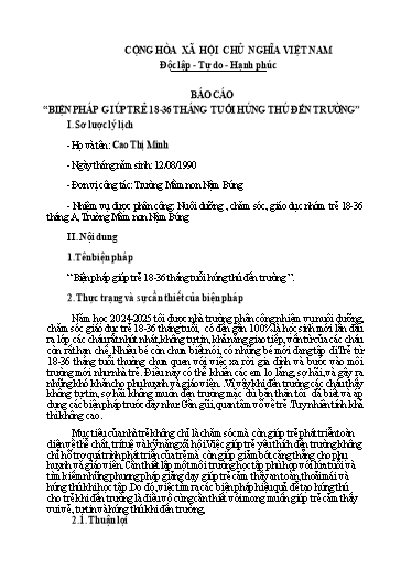 Báo cáo Biện pháp Giúp trẻ 18-36 tháng tuổi hứng thú đến trường