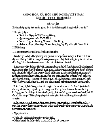 Báo cáo Biện pháp Giúp trẻ mẫu giáo 3-4 tuổi hứng thú nghe kể truyện