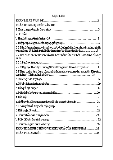 Báo cáo Biện pháp Nâng cao chất lượng giảng dạy môn KHTN 6 - Phân môn Sinh học