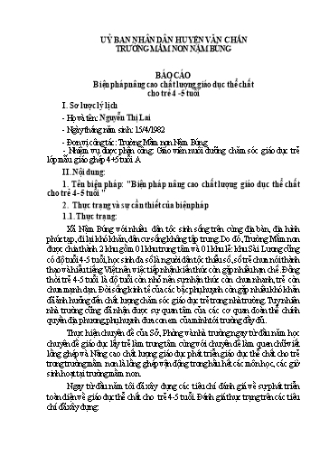 Báo cáo Biện pháp Nâng cao chất lượng giáo dục thể chất cho trẻ 4- 5 tuổi