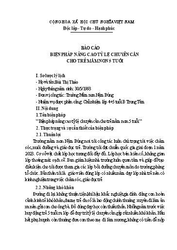 Báo cáo Biện pháp Nâng cao tỷ lệ chuyên cần cho trẻ Mầm non 5 tuổi