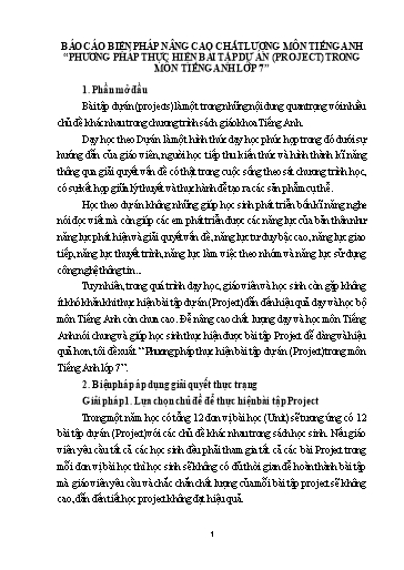 Báo cáo Biện pháp Phương pháp thực hiện bài tập dự án (Project) trong môn Tiếng Anh Lớp 7