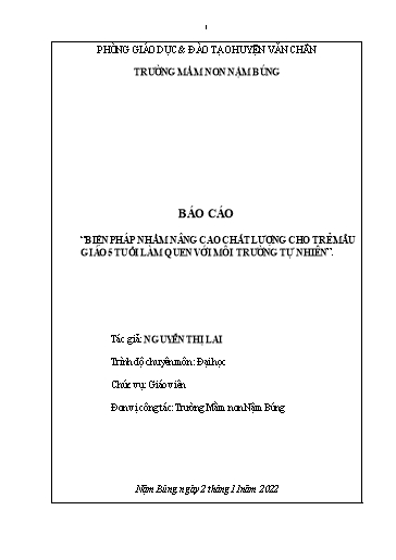 Báo cáo Sáng kiến Biện pháp nâng cao chất lượng cho trẻ mẫu giáo 4-5 tuổi làm quen với môi trường tự nhiên