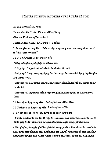 Báo cáo Sáng kiến Một số biện pháp nâng cao chất lượng cho trẻ 4 - 5 tuổi làm quen với Toán