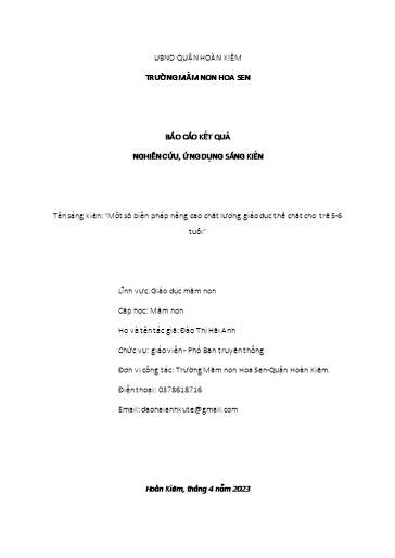 Báo cáo Sáng kiến Một số biện pháp nâng cao chất lượng giáo dục thể chất cho trẻ 5-6 tuổi
