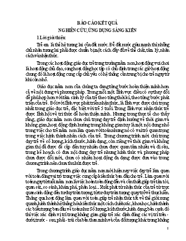 Báo cáo Sáng kiến Một số biện pháp phát huy tính tích cực trong hoạt động định hướng không gian cho trẻ 5-6 tuổi trong Trường Mầm non