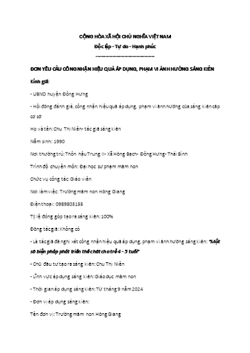 Báo cáo Sáng kiến Một số biện pháp phát triển thể chất cho trẻ 4 - 5 tuổi