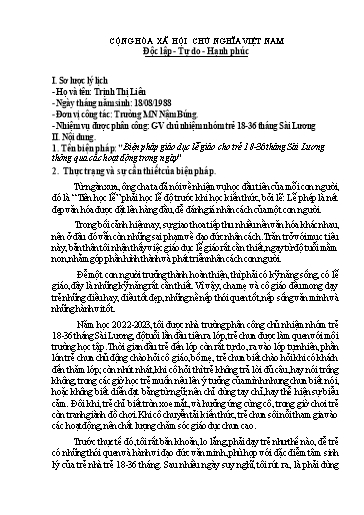 Sáng kiến kinh nghiệm Biện pháp giáo dục lễ giáo cho trẻ 18-36 tháng Sài Lương thông qua các hoạt động trong ngày