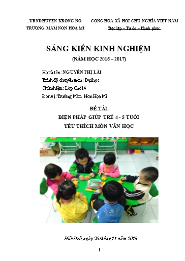 Sáng kiến kinh nghiệm Biện pháp giúp trẻ 4-5 tuổi yêu thích môn Văn Học