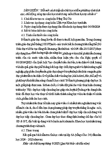 Sáng kiến kinh nghiệm Đổi mới cách tiếp cận bài học nhằm phát huy tính tích cực, chủ động, sáng tạo của học sinh trong môn Khoa Học Tự Nhiên 6