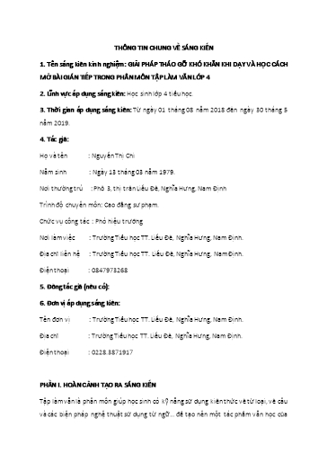 Sáng kiến kinh nghiệm Giải pháp tháo gỡ khó khăn khi dạy và học cách mở bài gián tiếp trong phân môn Tập làm văn Lớp 4