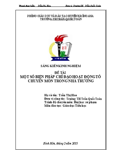 Sáng kiến kinh nghiệm Một số biện pháp chỉ đạo hoạt động tổ chuyên môn trong nhà trường