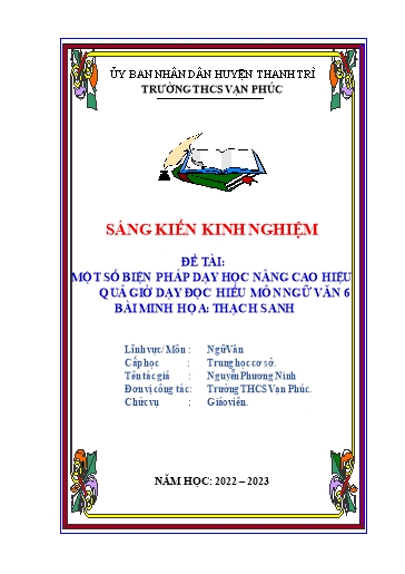 Sáng kiến kinh nghiệm Một số biện pháp dạy học nâng cao hiệu quả giờ dạy đọc hiểu môn Ngữ Văn 6 – Bài minh hoạ Thạch Sanh