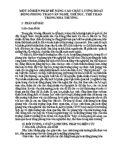 Sáng kiến kinh nghiệm Một số biện pháp để nâng cao hiệu quả hoạt động phong trào văn nghệ thể dục, thể thao trong nhà trường