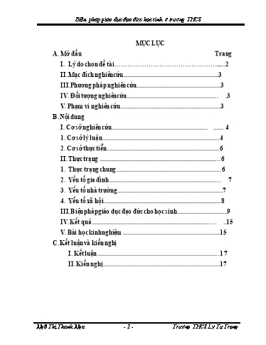 Sáng kiến kinh nghiệm Một số biện pháp giáo dục đạo đức học sinh trường Trung học cơ sở
