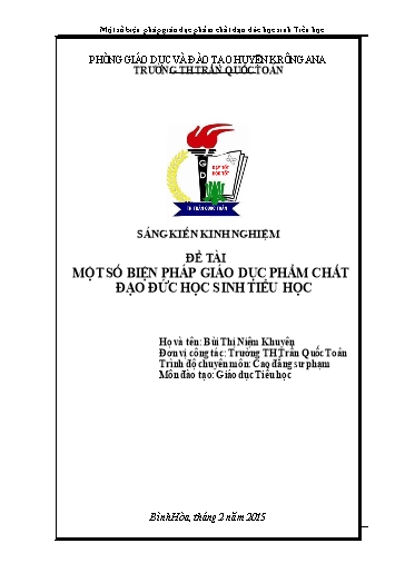 Sáng kiến kinh nghiệm Một số biện pháp giáo dục phẩm chất đạo đức học sinh Tiểu học