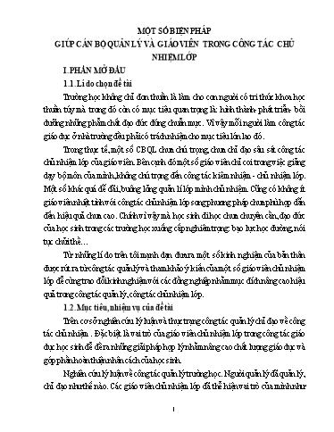 Sáng kiến kinh nghiệm Một số biện pháp giúp cán bộ quản lý và giáo viên trong công tác chủ nhiệm lớp